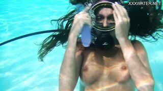 Underwater self Sex with Purple Dildo by Nora Shmandora